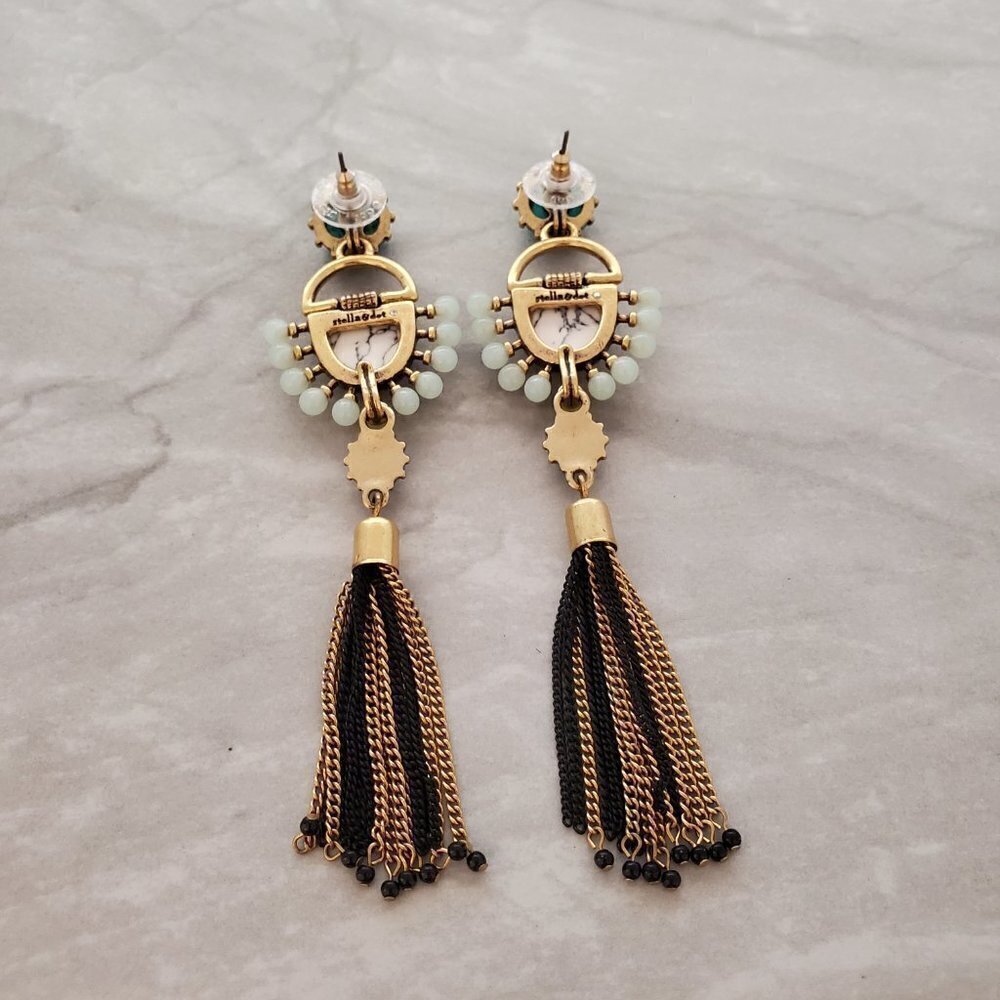 ✨ Stella and Dot Turquoise Marble Chain Tassel Totem Statement Earrings ✨ - Picture 9 of 11